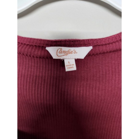 Candies Size Large Shirt Blouse Rose Red Pink Short Sleeve Buttoned Front Top - Picture 2 of 4